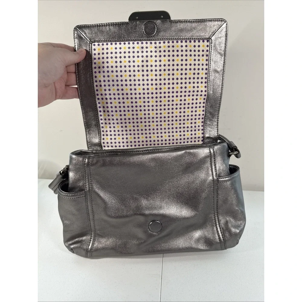 Kate Spade Purse Silver Metallic Tote‎ Shoulder Bag Magnetic Closure Side Pocket
